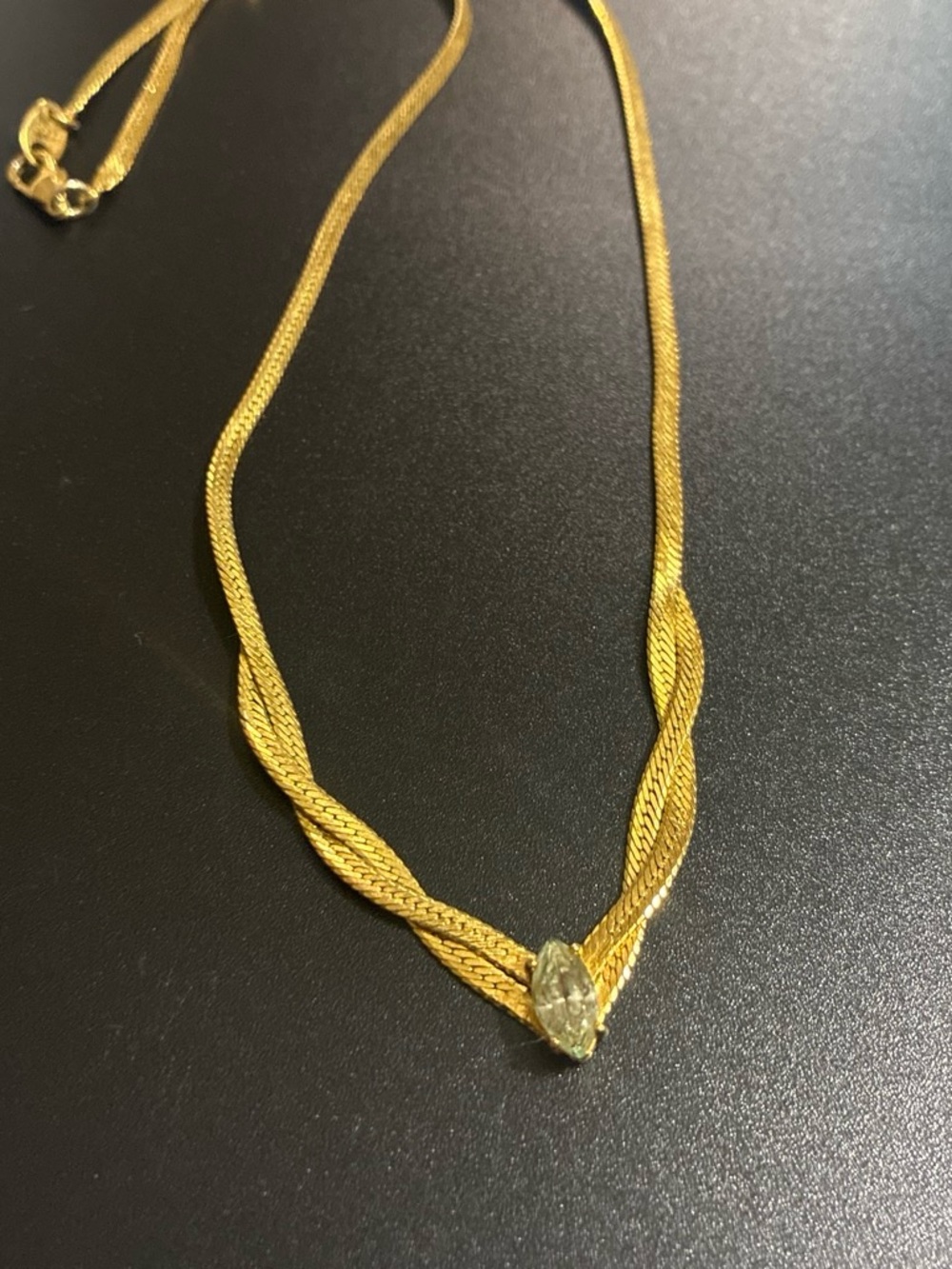 Gold-Tone Braided Necklace with Marquise Crystal Pendant - Women Jewelry